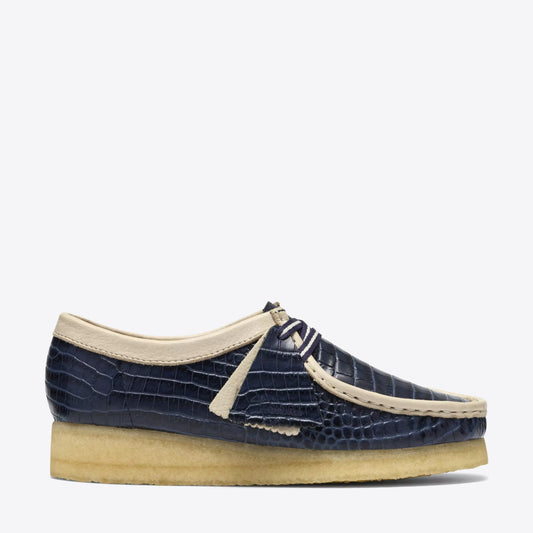 CLARKS Womens Wallabee Shoe Leather Blue Interest - Image 0