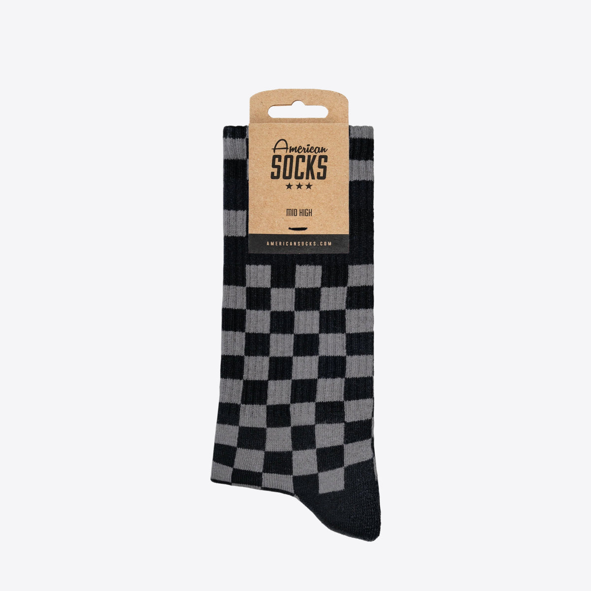AMERICAN SOCKS Checkerboard B/G Mid High Black/Grey - Image 2