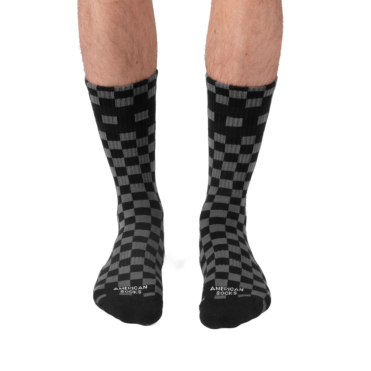 AMERICAN SOCKS Checkerboard B/G Mid High Black/Grey - Image 3