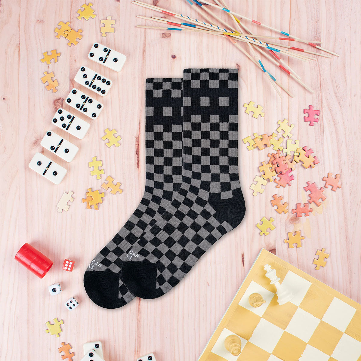 AMERICAN SOCKS Checkerboard B/G Mid High Black/Grey - Image 4