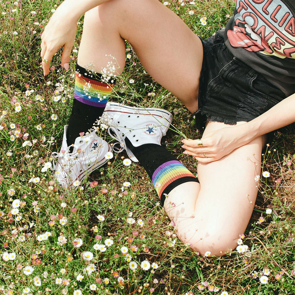 AMERICAN SOCKS Rainbow Pride Mid High Rainbow/Black - Image 4