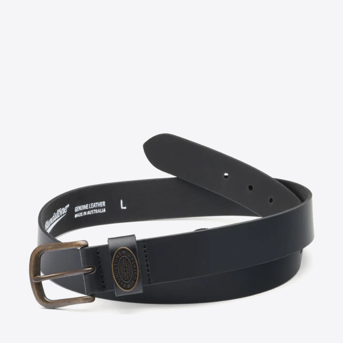 BLUNDSTONE Leather Antique Brass Buckle Belt Black - Image 0