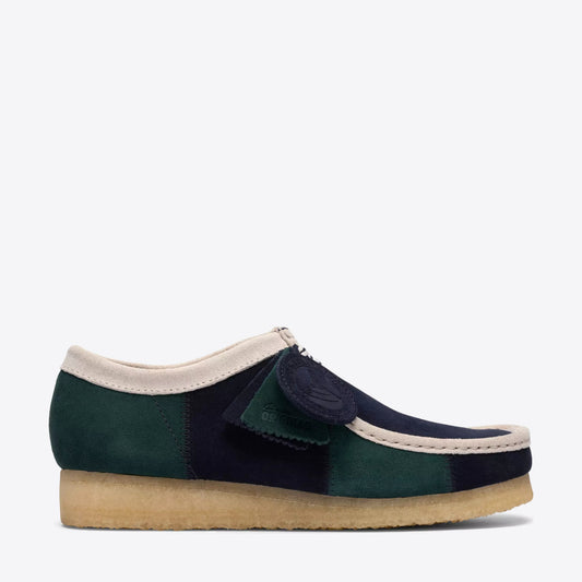 CLARKS Mens Wallabee Shoe Suede Blue/Green Stripe - Image 0