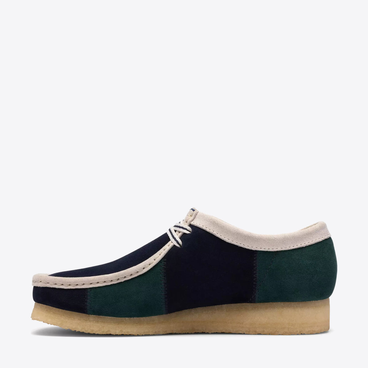 CLARKS Mens Wallabee Shoe Suede Blue/Green Stripe - Image 0