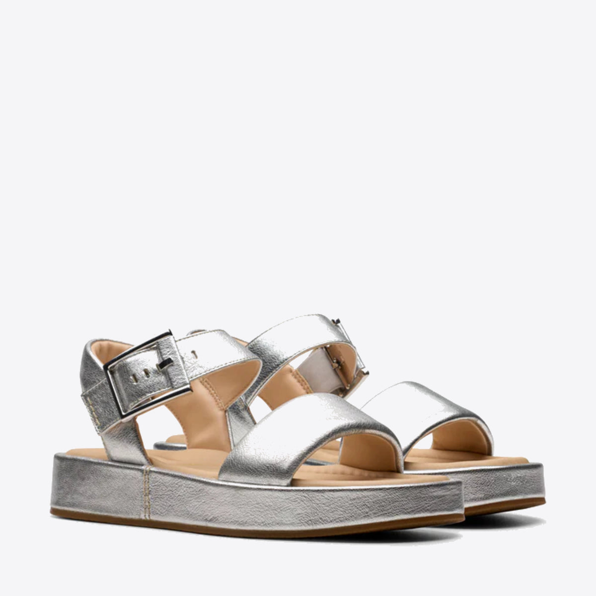 CLARKS Womens Alda Strap Silver Leather - Image 4