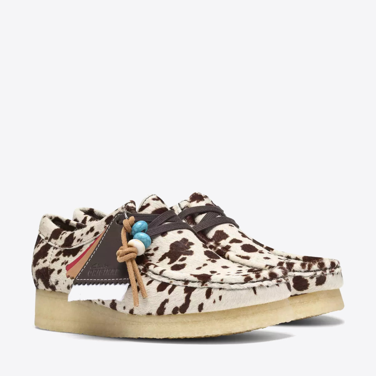 CLARKS Womens Wallabee Brown Cow Print - Image 0