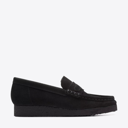 CLARKS Womens Wallabee Loafer Black Suede - Image 1