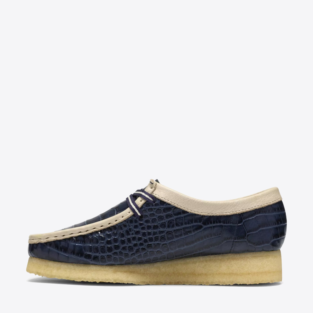 CLARKS Womens Wallabee Shoe Leather Blue Interest - Image 0
