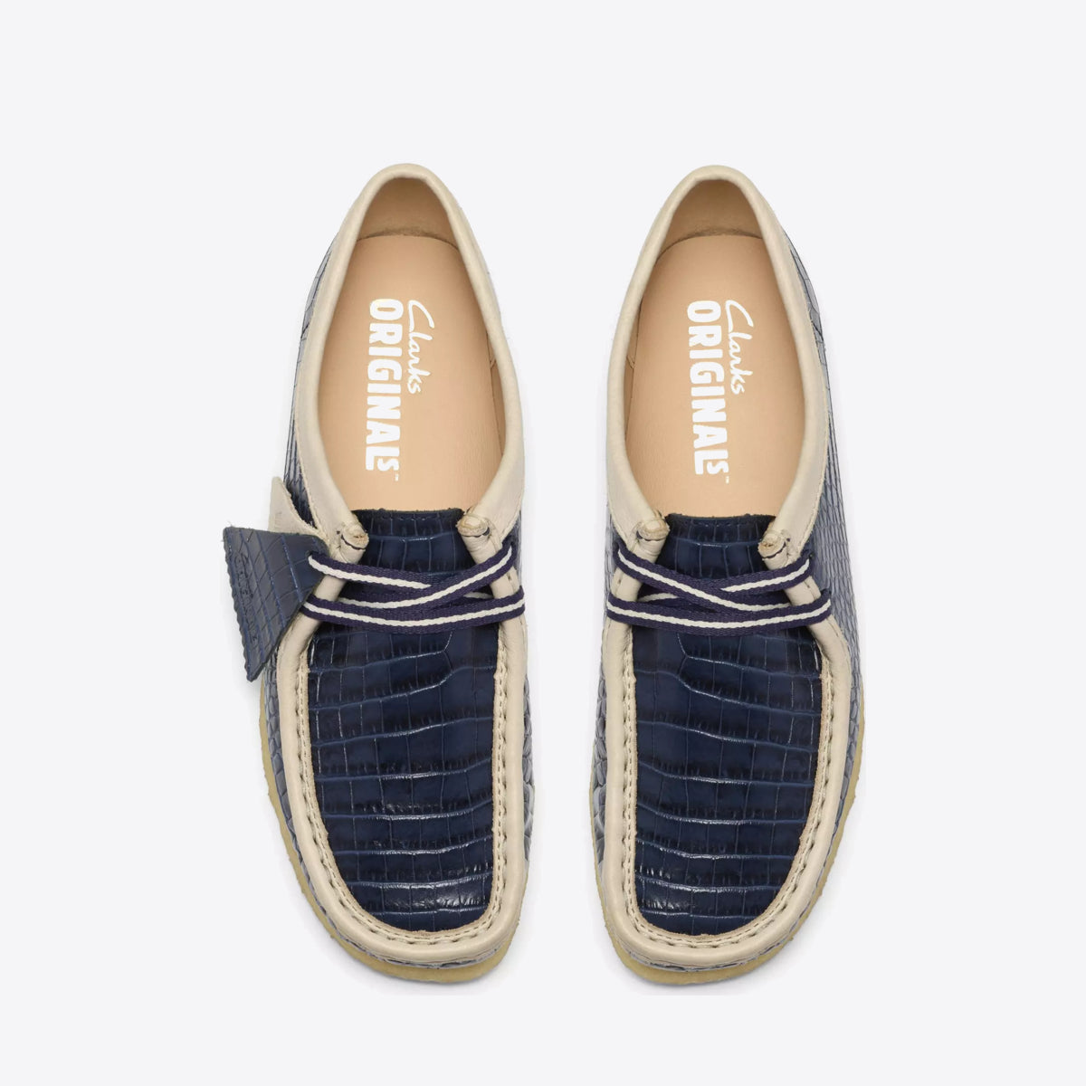 CLARKS Womens Wallabee Shoe Leather Blue Interest - Image 0