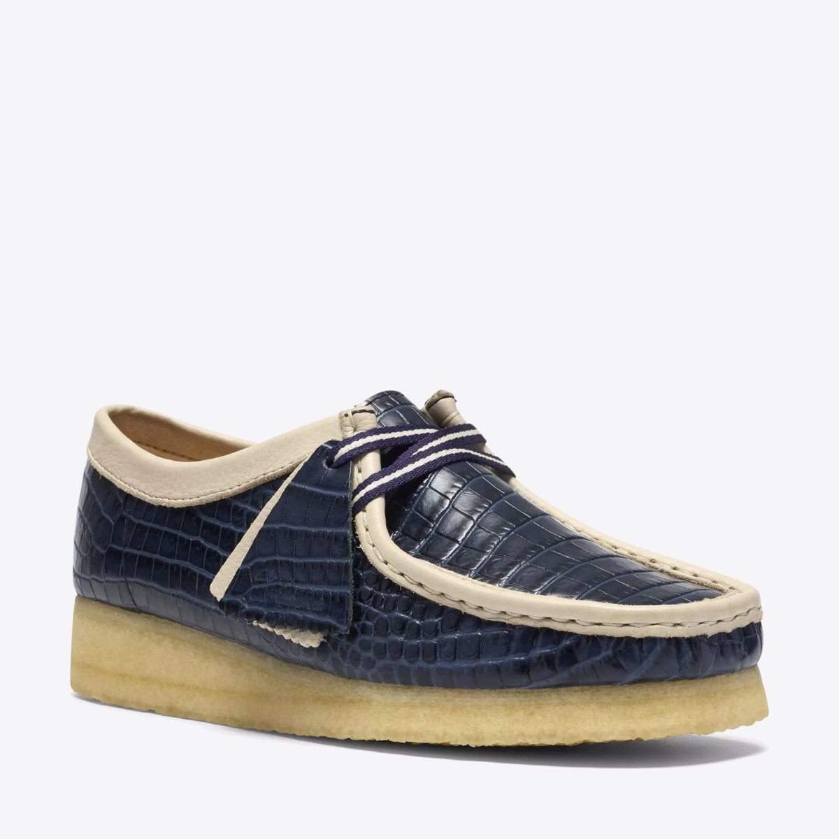 CLARKS Womens Wallabee Shoe Leather Blue Interest - Image 0