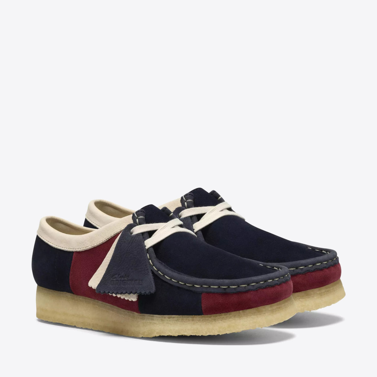 CLARKS Womens Wallabee Shoe Suede Navy Stripe - Image 0