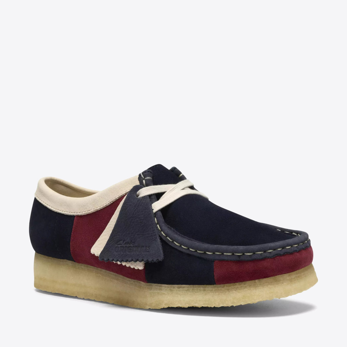 CLARKS Womens Wallabee Shoe Suede Navy Stripe - Image 0