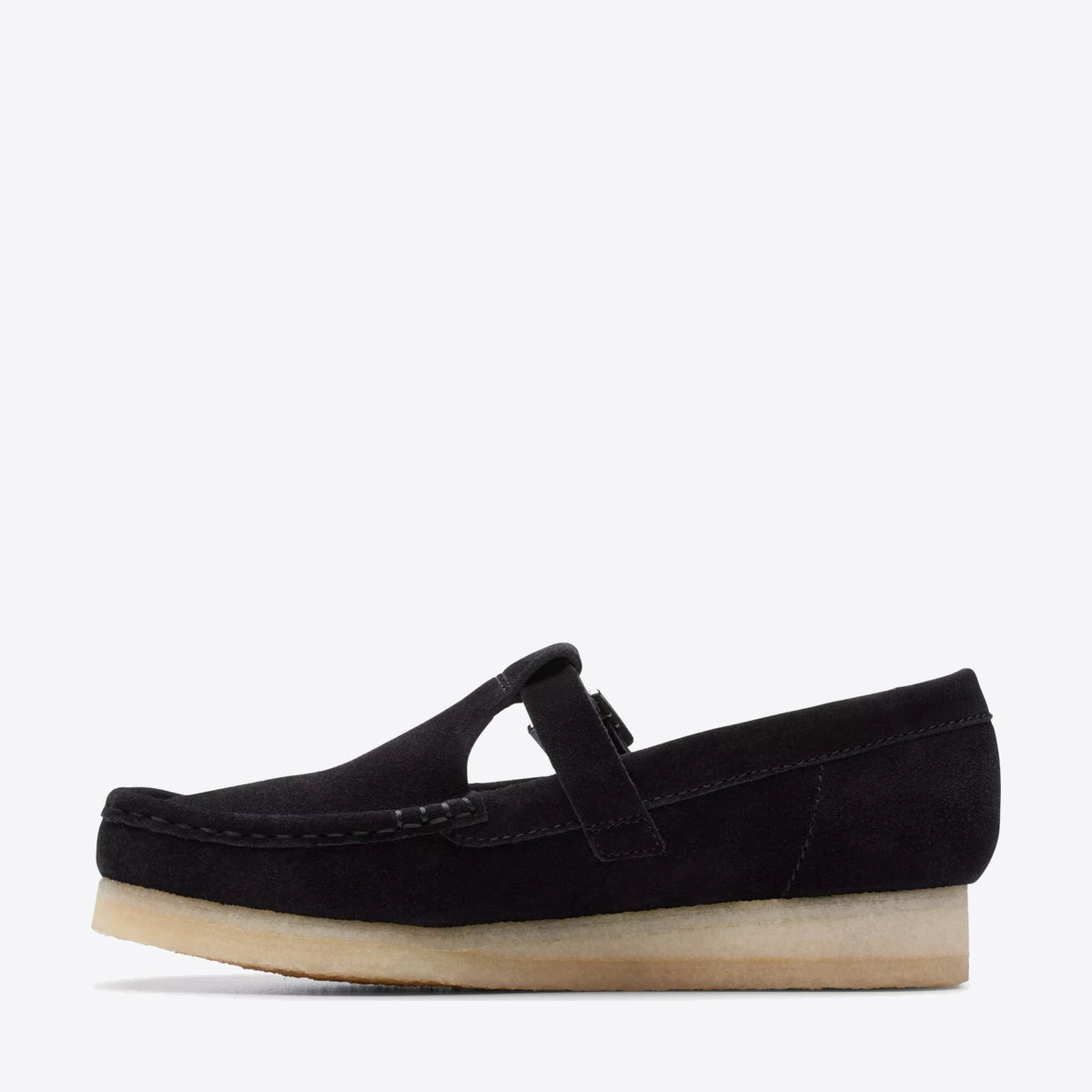 CLARKS Womens Wallabee T-Bar Black Suede - Image 2