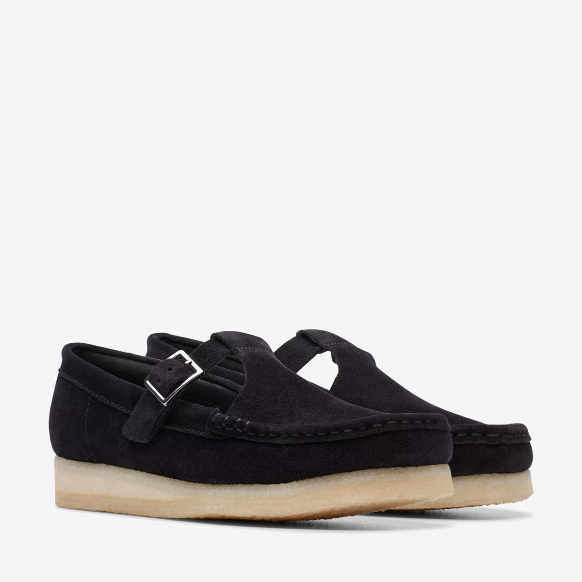 CLARKS Womens Wallabee T-Bar Black Suede - Image 4