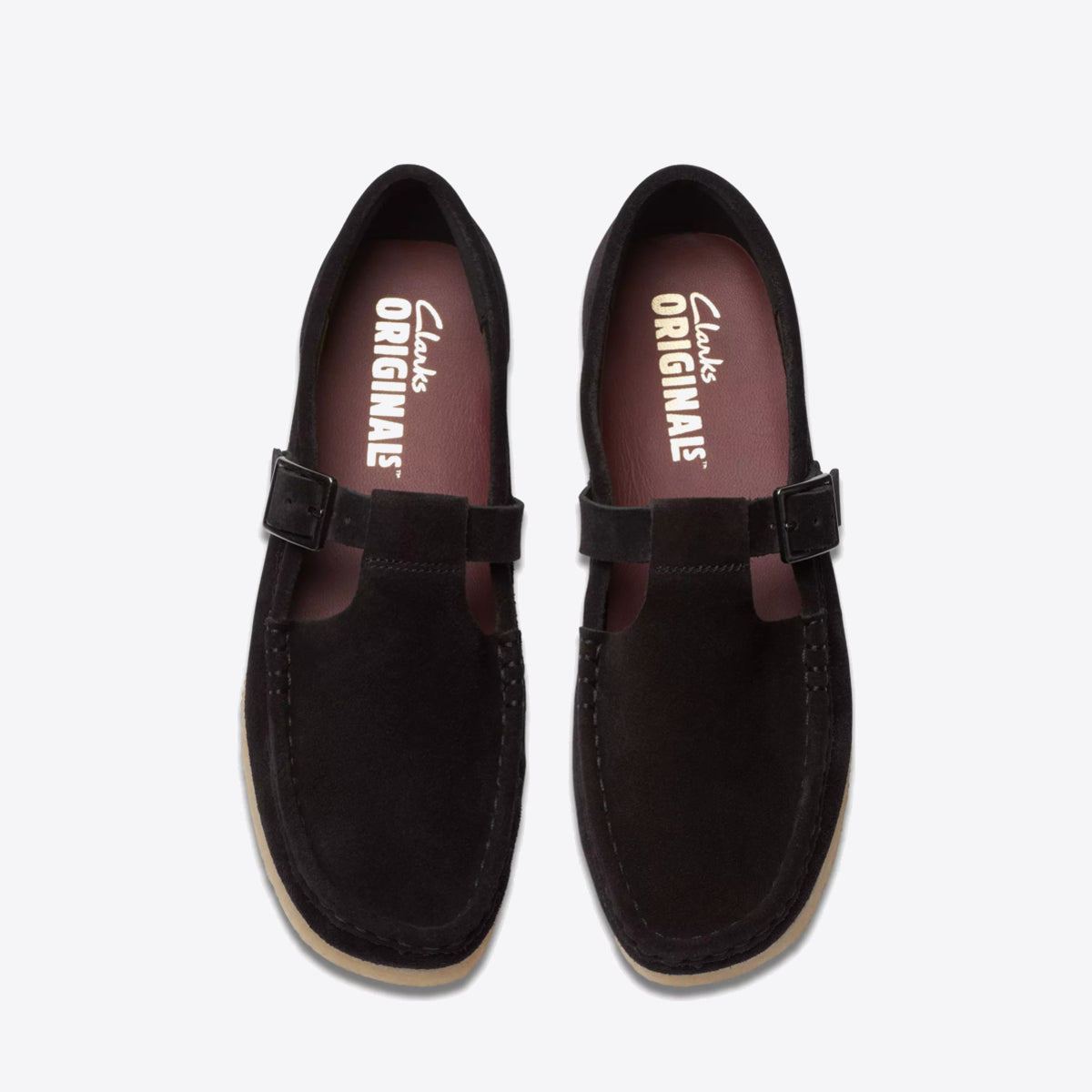 CLARKS Womens Wallabee T-Bar Black Suede - Image 6