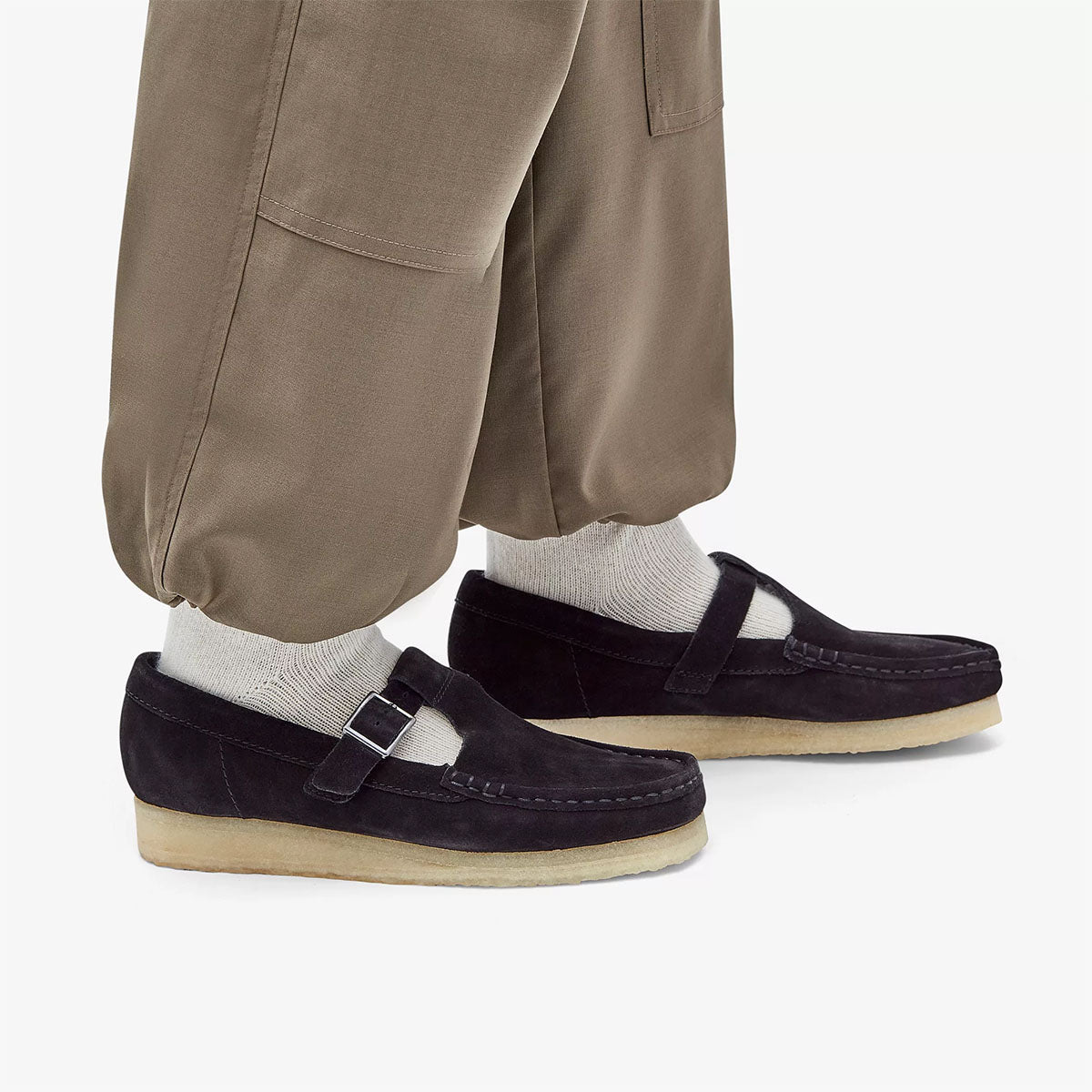 CLARKS Womens Wallabee T-Bar Black Suede - Image 7