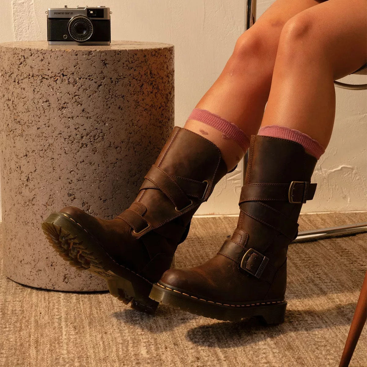 DR MARTENS Anistone Strap High Boot Dark Brown Crazy Horse - Image 0