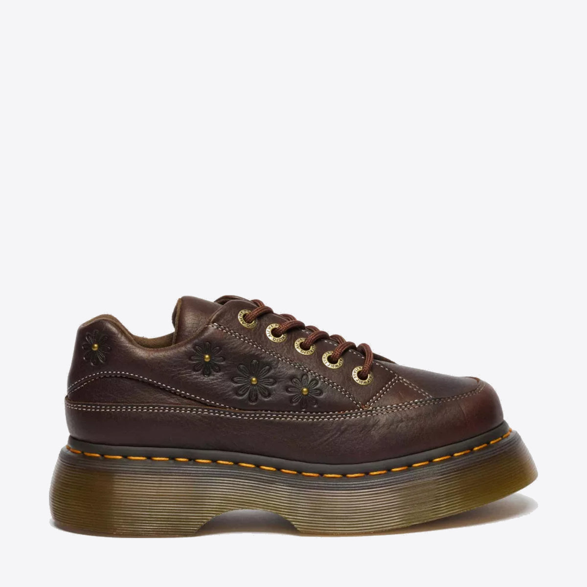 DR MARTENS Buzz 5 Eye Floral Shoe Dark Brown Grizzly - Image 0