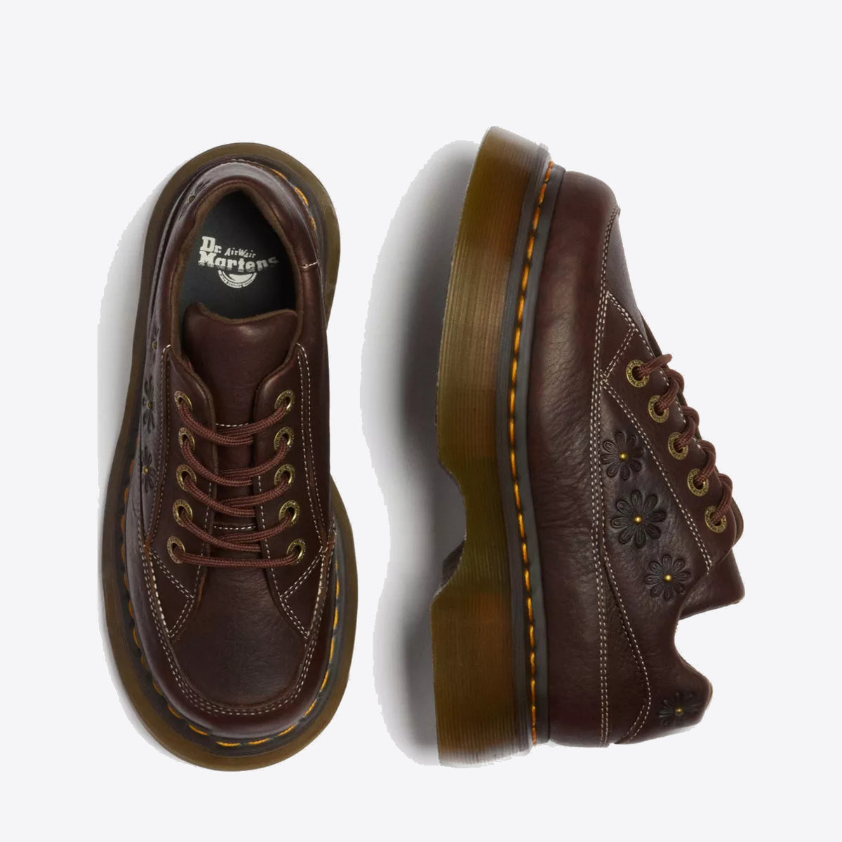 DR MARTENS Buzz 5 Eye Floral Shoe Dark Brown Grizzly - Image 0