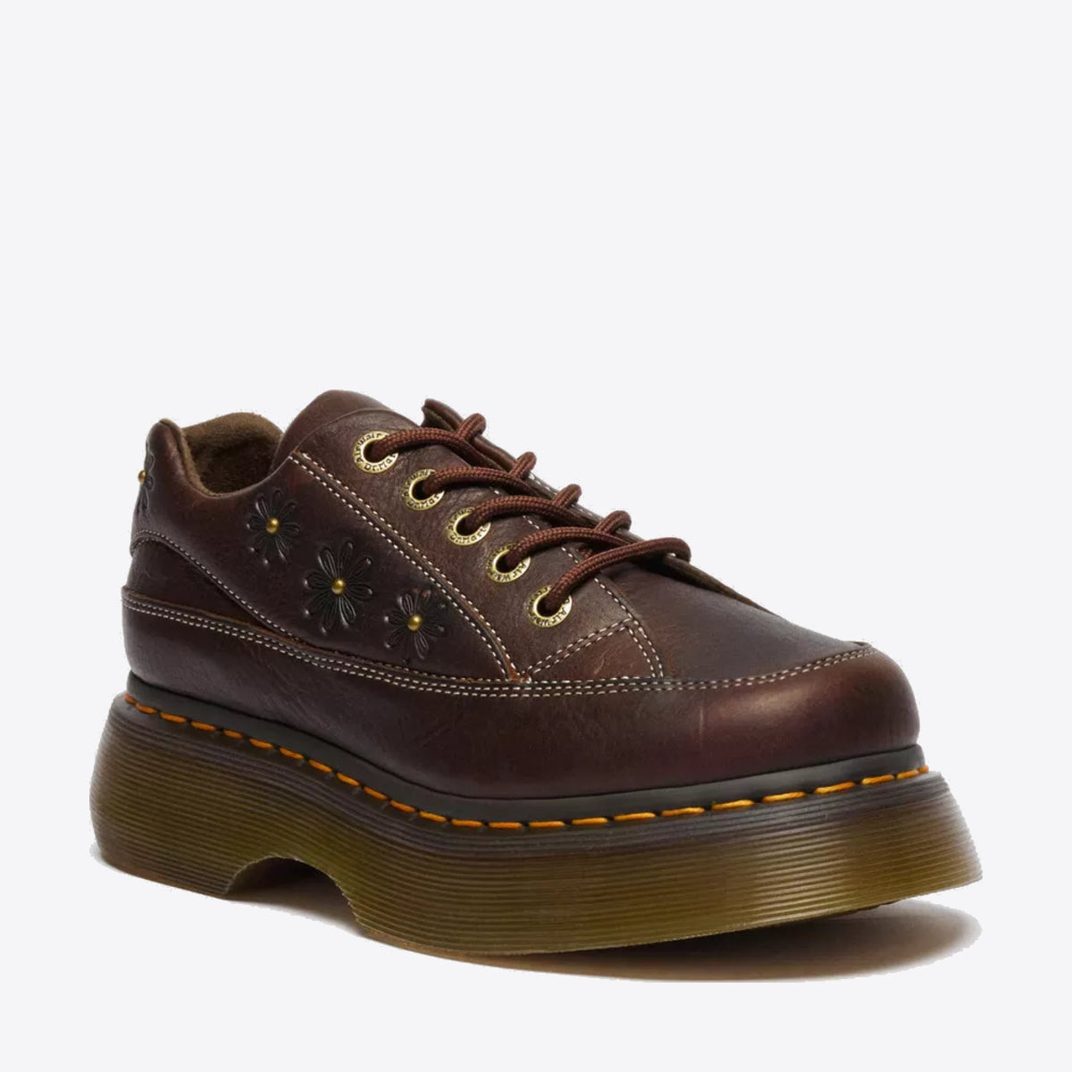 DR MARTENS Buzz 5 Eye Floral Shoe Dark Brown Grizzly - Image 0