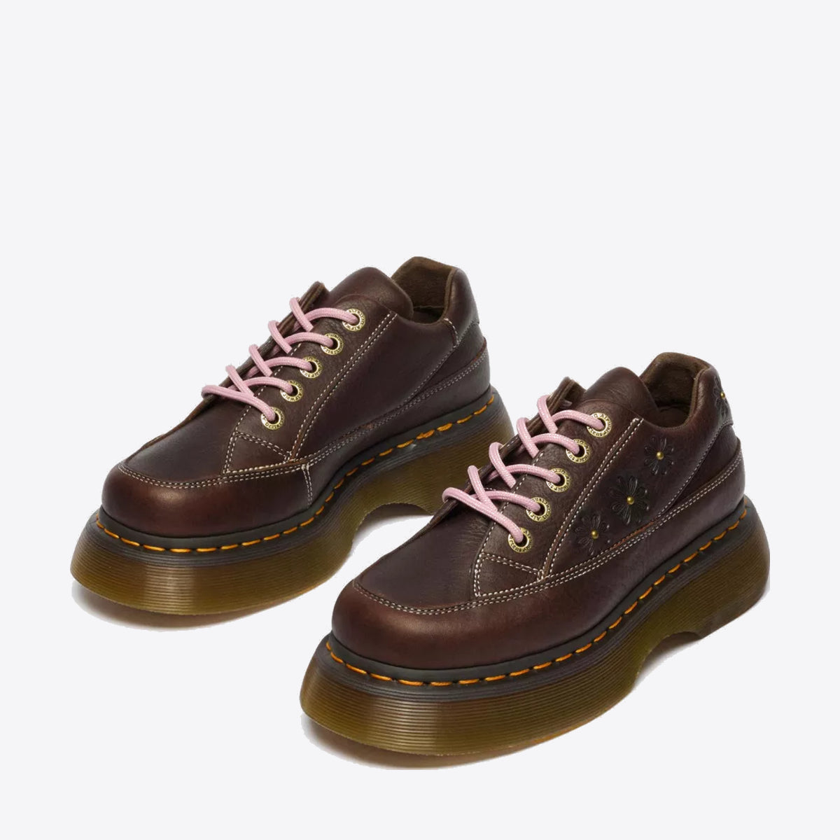 DR MARTENS Buzz 5 Eye Floral Shoe Dark Brown Grizzly - Image 0