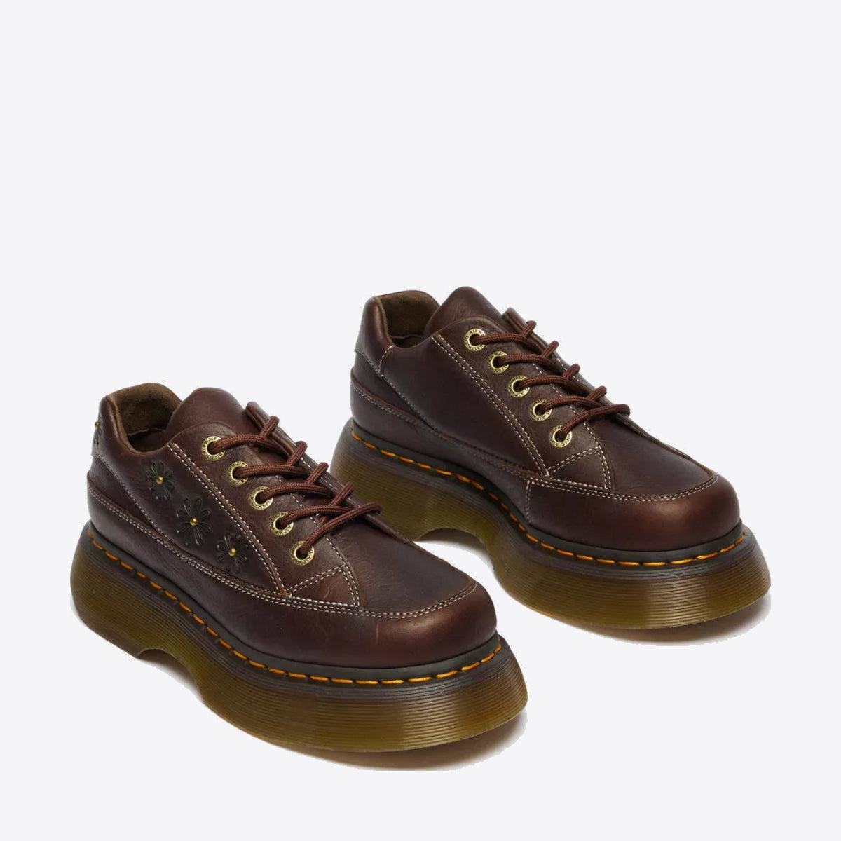 DR MARTENS Buzz 5 Eye Floral Shoe Dark Brown Grizzly - Image 0