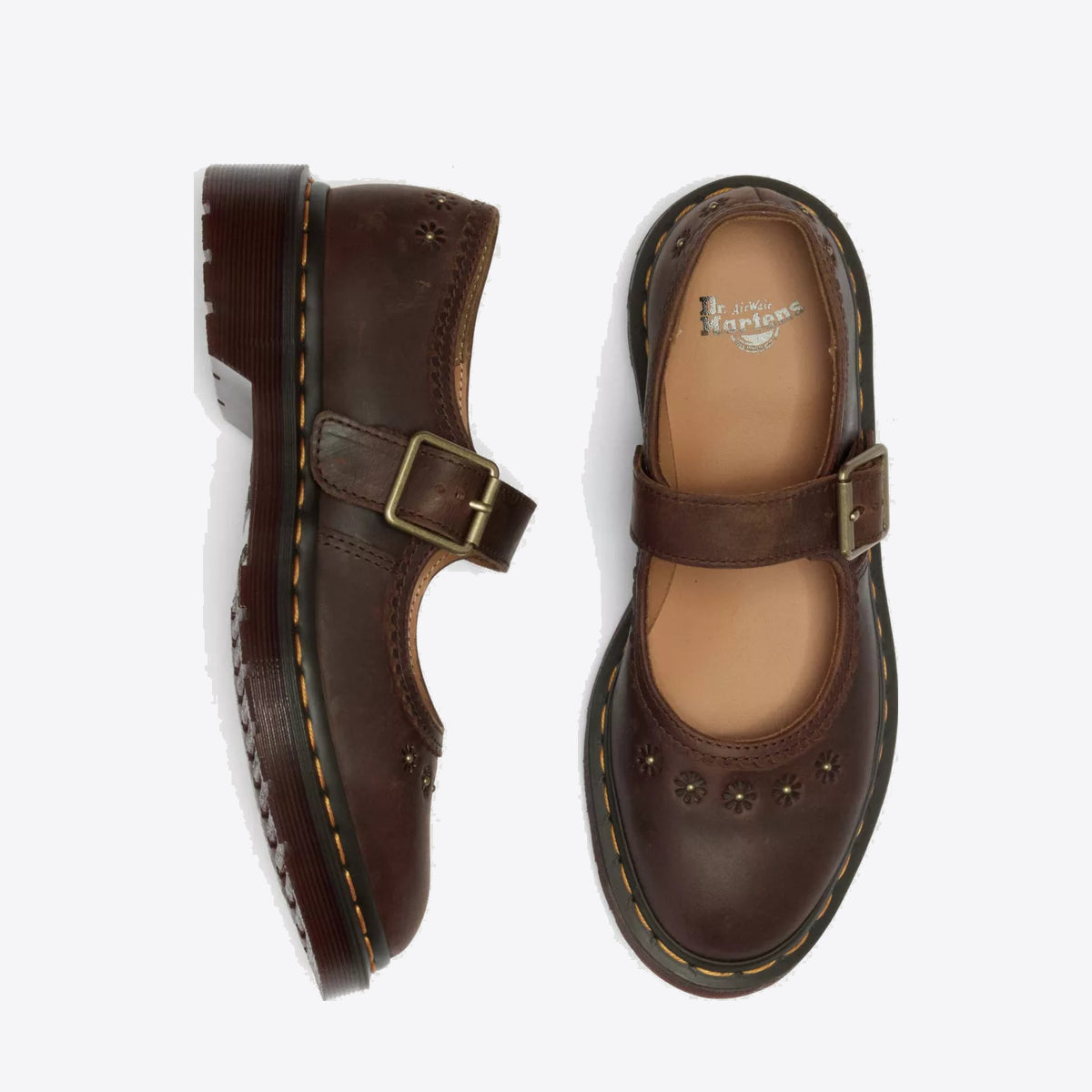 DR MARTENS Mary Jane Flower Crazy Horse Dark Brown - Image 0