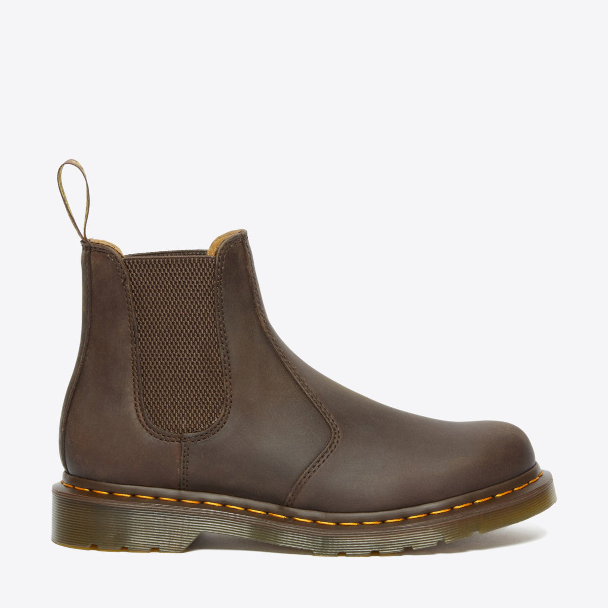 DR MARTENS 2976 Yellow Stitch Crazy Horse Chelsea Boot Dark Brown - Image 1
