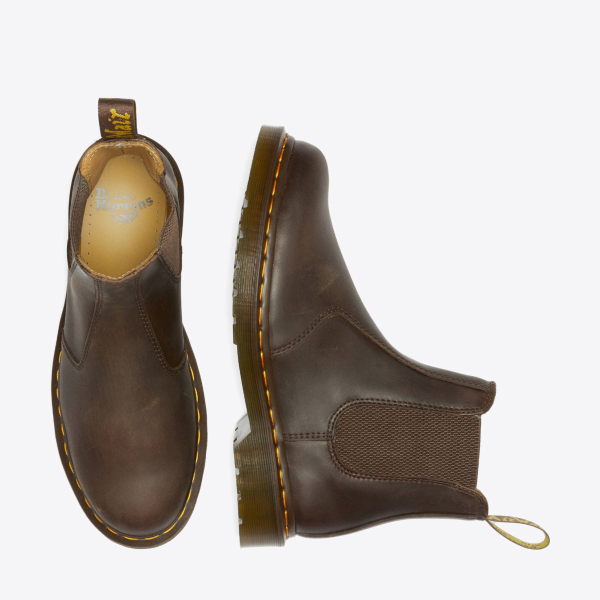 DR MARTENS 2976 Yellow Stitch Crazy Horse Chelsea Boot Dark Brown - Image 3