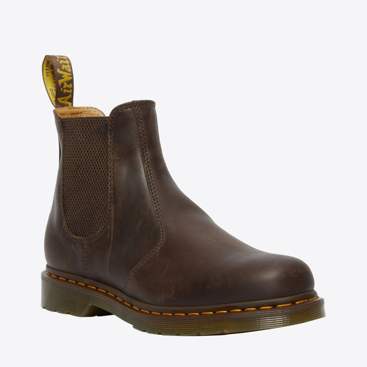 DR MARTENS 2976 Yellow Stitch Crazy Horse Chelsea Boot Dark Brown - Image 4