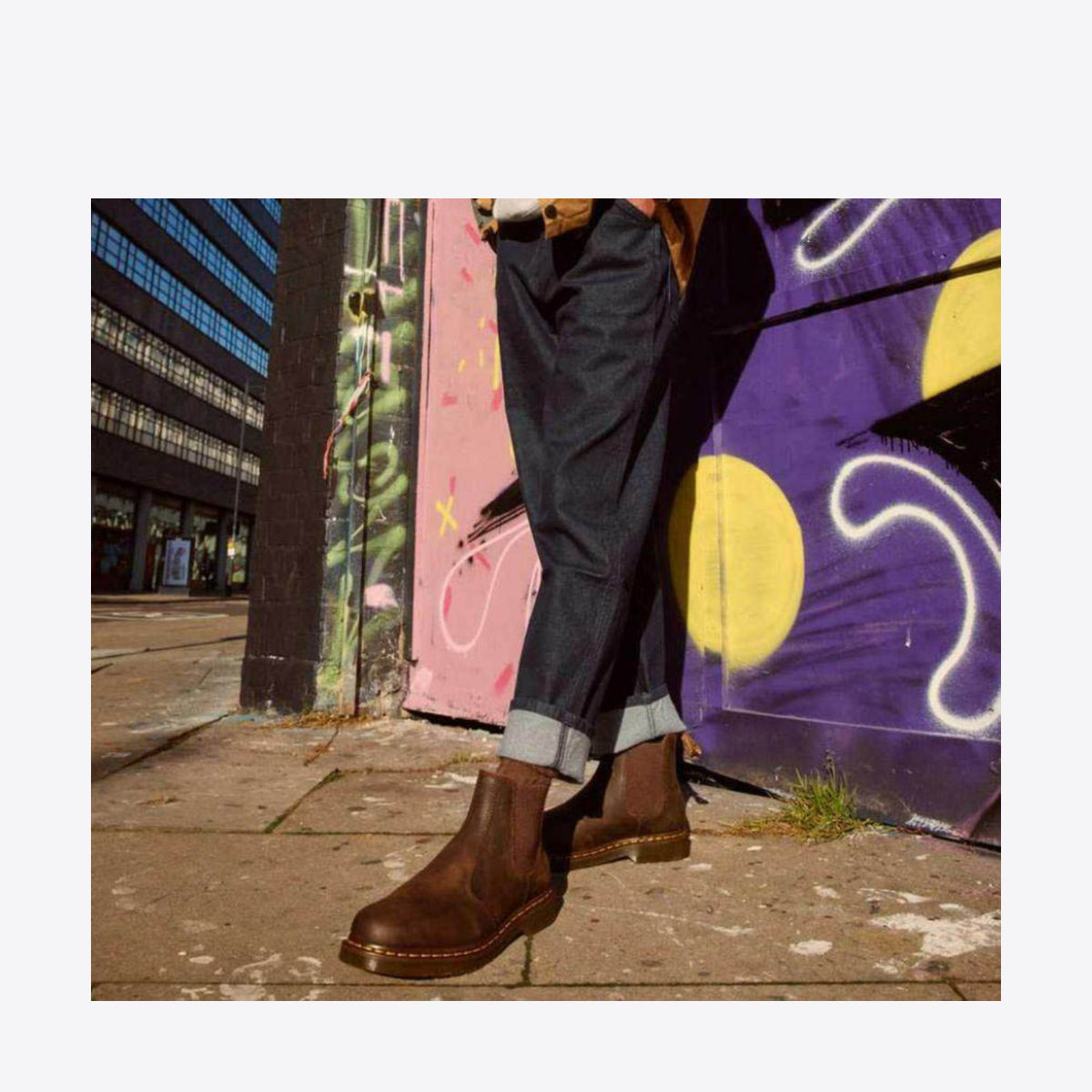 DR MARTENS 2976 Yellow Stitch Crazy Horse Chelsea Boot Dark Brown - Image 5