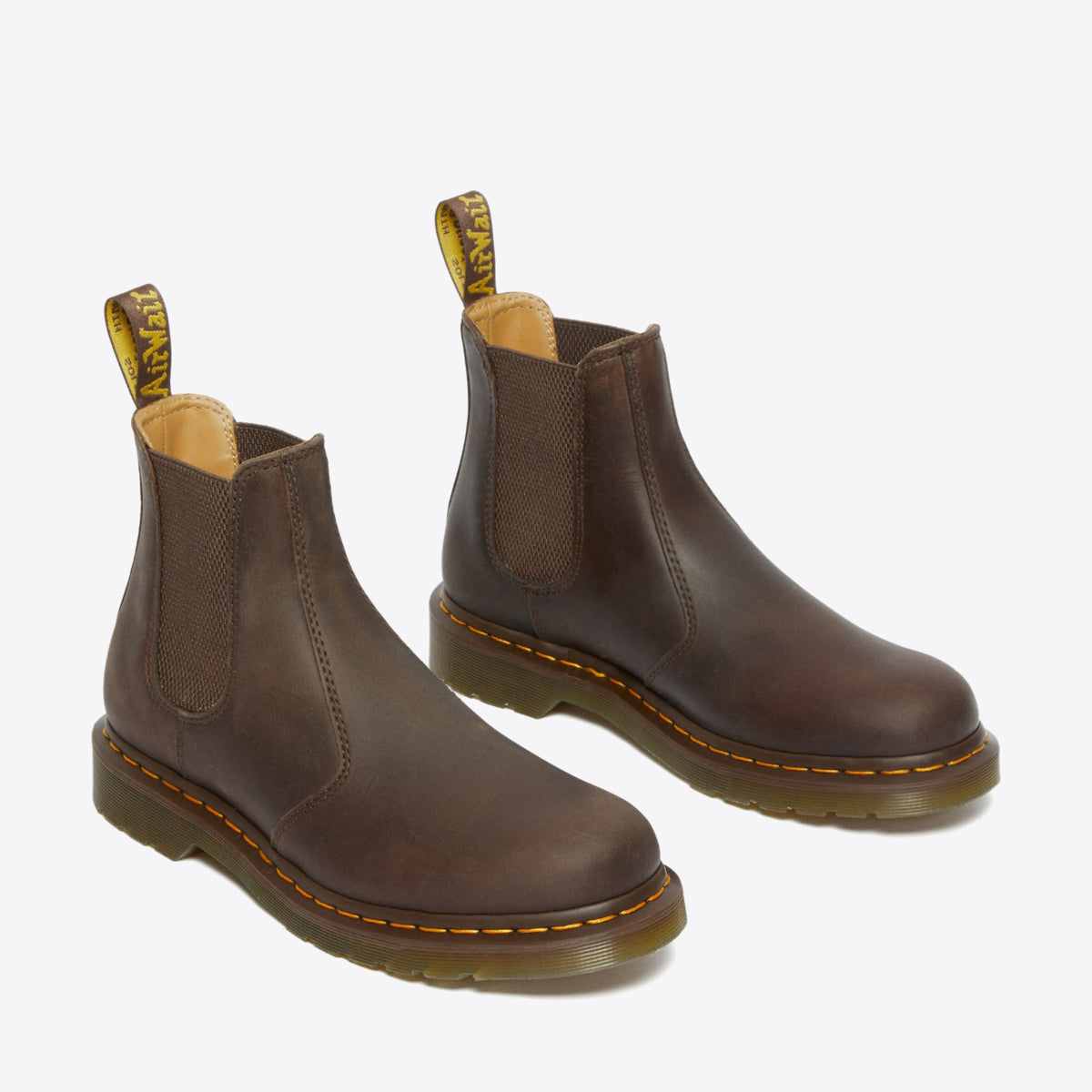 DR MARTENS 2976 Yellow Stitch Crazy Horse Chelsea Boot Dark Brown - Image 9